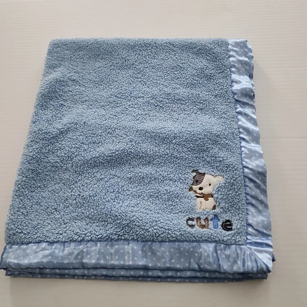 Child of Mine by Carter's Cute puppy dog baby Boy blanket Polka dot satin trim